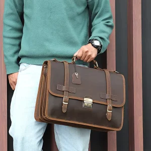 TIDING Retro Vintage Men Large Capacity Genuine Cow Leather 17 Inch Laptop Bag Briefcase