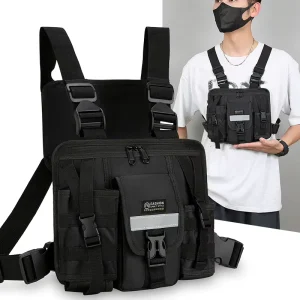 Tactical Functional Vest Bag Men’s Casual Simple Breathable Large Capacity Workwear Chest Bag Multi pocket Personalized Zipper