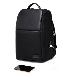 Tech Style Men’s Business Backpack Sports Casual USB PU Polyester Waterproof Air Cushion Straps for Outdoor Travel Computer Bag