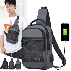Teenagers Boys Sacoche Homme Walking Sport Fashion Unique USB Charging Sling Shoulder Chest Bag With Logo