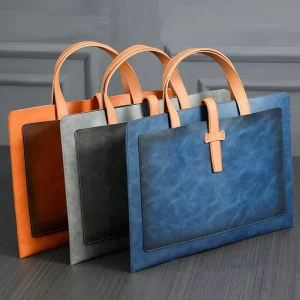 Thickened PU Leather Briefcase Business File Bag with Logo Customizable Buckle Document Storage Bag for Documents