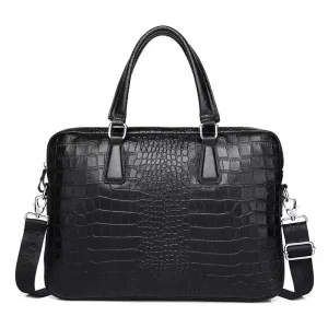 Thin Crocodile Pattern Men’s Genuine Leather Waterproof Business Briefcase Laptop Bag 16inch
