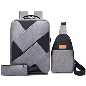 Three Pieces Sets Laptop Backpack Casual Sports USB Charging Backpack Business Computer Men’s Backpacks Bag