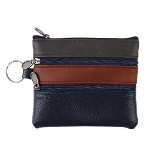 Three Zipper Multicolor Stripe PU Leather Strip Large Capacity Caw Boy Antitheft Wallet Card Bag