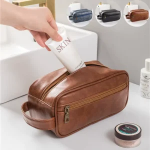 Toilet Bag Men Travel Makeup Cosmetic OEM Leather Toiletry Bag with Logo Compact Gym Toiletry Bag BU01