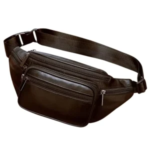Top End Quality Crazy Horse PU Leather Men’s Waist Bag 16x12x6cm Custom Color Anti Theft Zipper Closure REACH Certified