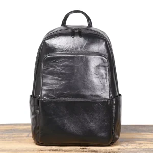 Top Grain Cowhide Commute Backpack Men Business Casual Travel Laptop Large Capacity Weekend Rucksack Custom