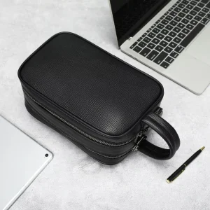 Top Grain Leather Anti Theft Clutch Bag with Password Lock Men’s Genuine Leather Travel Toiletry Bag