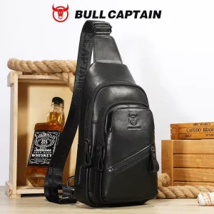 Top Layer Cowhide Chest Bag USB Chest Bag Genuine Leather Crossbody Bag Customizable Leather Bag Men’s Chest Bags