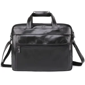Top Layer Cowhide Men’s Briefcase Business Retro Leather 15.6 Inch Laptop Bag Oil Waxed Leather Crossbody Handbag