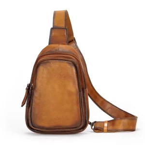 Top Layer Cowhide Men’s Genuine Leather European American Vintage Chest Bag Casual Trendy Large Capacity