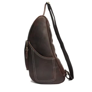 Travel Hiking Outdoor Real Cowhide Men’s Chest Bag Waterproof Genuine Leather Sling Bag