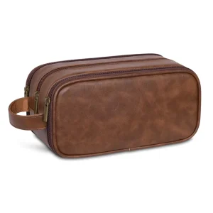 Travel Toiletry Bag For Men Leather Water Resistant Toiletries Organizer With Handle Versatile Custom Logo Dopp Kit UK1007