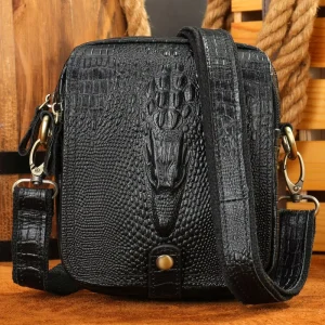 Trending Fashionable Men’s New Top Layer Cowhide Men’s Bag with Crocodile Pattern Shoulder Bag