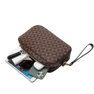 Trending PVC Leather Men’s Handbag with Plaid Wallet Large Capacity Envelope Bag Casual and Fashionable Handbag