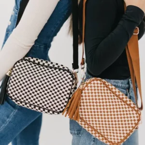 Trending Unique Design Pu Leather Weave Checkered Crossbody Bum Bag Fanny Pack Large Capacity Chest Sling Bag