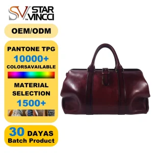 Trending Vintage Designer Leather Travel Duffel Bag with Zipper Closure and Customizable Logo for Men & Women
