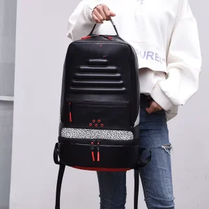Trendy Brand Large Capacity PU Backpack for Men’s Fashion College Student Backpack Multifunctional Outdoor Sports Basketball Bag