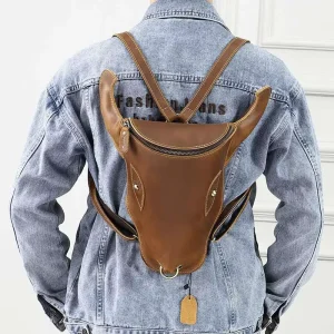 Trendy Bull Head Design with Fashionable Zipper Closure Personalized Men’s Retro Crazy Horse Leather Backpack