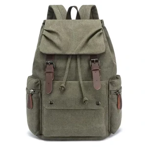 Trendy Drawstring Student Leisure Boys School Plain Canvas Backpacks Men College Bags Laptop Polyester Portable Fashion