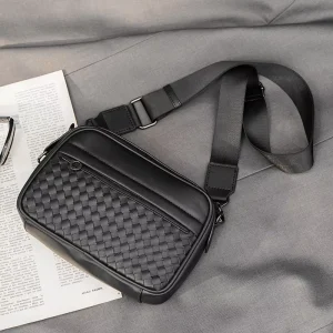 Trendy Hand woven Customizable Pu Leather Men’s Crossbody Sling Bag Vintage Fashion Summer Waterproof Portable