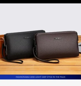 Trendy Men’s Casual Clutch Bag Soft PU Material Secure Fingerprint Lock Mens Handbag