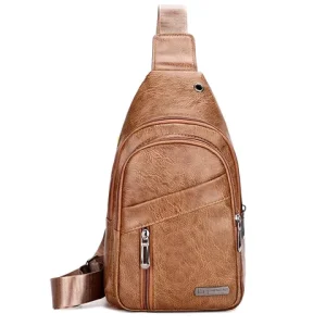 Trendy Men’s Casual Fashion PU Leather Crossbody Bag Waterproof Simple Shoulder Chest Bag Business Style