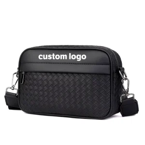 Trendy Men’s Casual Weave PU Shoulder Bag Crossbody Bag Fashion Small Messenger Bag