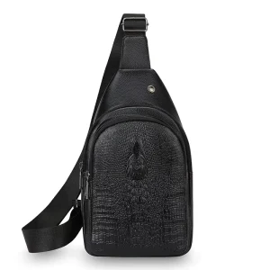 Trendy Men’s Chest Bag Sophisticated Stylish Versatile Casual Crossbody Bag Crocodile Pattern Waterproof PU