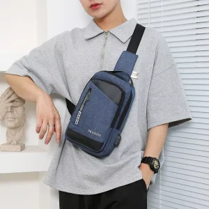 Trendy Men’s Fashion Chest Bag New Casual Sports Shoulder Crossbody Korean-style Multi-function Breathable Rechargeable USB