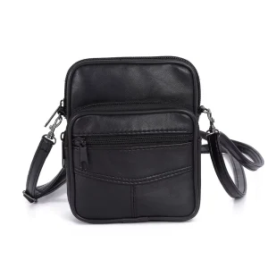 Trendy Men’s Genuine Cowhide Leather Crossbody Shoulder Bag Factory Custom Logo Online Retailer Polyester Lining