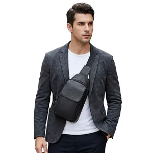 Trendy Men’s Genuine Leather Chest Bag Stylish Full Grain Cowhide Crossbody Satchel Business Shoulder Bag