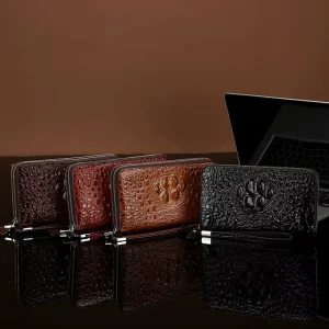 Trendy Men’s PU Crocodile Pattern Clutch Handbag Polyester Mobile Phone Wallet Cross-border Foreign Trade