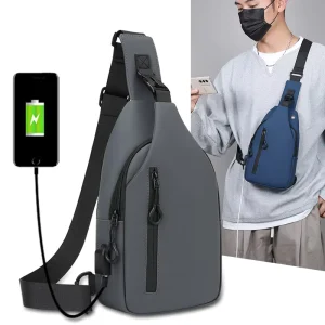 Trendy Men’s PU Sling Chest Bag Large Capacity Lightweight Unisex Crossbody Bag Custom Logo