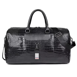 Trendy PU Waterproof Black Men’s Large Capacity Duffel Bag Luggage Travel Bag Men’s Office Handbag Suitable for Daily Attendance