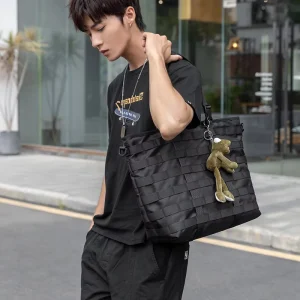 Trendy Vintage Fashion Men’s Large Capacity Tote Messenger Bag Simple Nylon Handbag with Shoulder Strap Made of Polyester