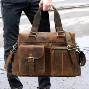 Trendy Vintage Unisex Genuine Leather Duffle Bag for Business Travel & Fitness Gym Use Durable Large Capacity High Quality