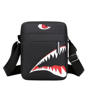 Trendy Waterproof Lightweight Men’s Chest Messenger Satchel Bag Shoulder Crossbody Bag with Shark Printing
