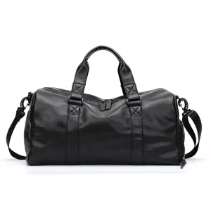 Trendy Waterproof Travel Shoulder Mens Leather Gym Handbag Shoe Compartment Custom Sports Bag With Fabric Logo