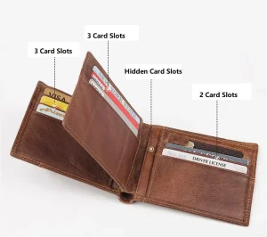 Trifold Grain Leather Card Holder Coin Purse Genuine Leather RFID Blocking Men’s Wallet