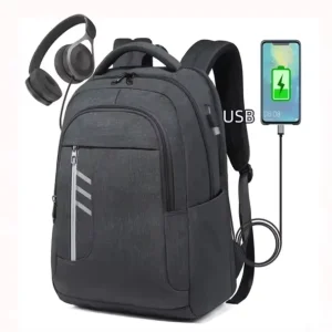 USB Charging 15 Inch Laptop Backpack Anti Theft College Bag Zipper Closure Casual Shoulder Strap Men’s Waterproof