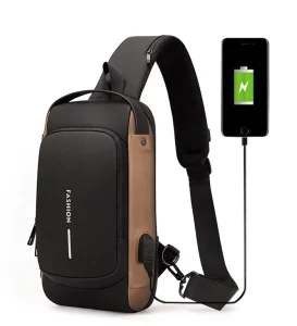 USB Port Sling Bag Men’s Chest Bag New Simple Tide Multi purpose Backpack