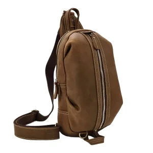 Ultra Light Vintage Crazy Horse Leather Waterproof Chest Bag Men’s Hand made Genuine Cowhide Zipper One shoulder Crossbody