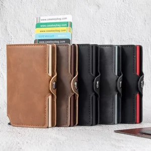 Ultra Thin Aluminum Pop Up Cardholder Porte Carte RFID Cuir Homme Vintage PU Leather Smart Wallet For Men