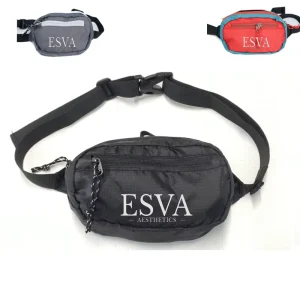 Unisex Adjustable Strap Zipper Closure Polyester Backpack Logo Pattern Black Belt Phone Sling Bag Men’s Outdoor Waist Bag Travel