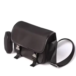 Unisex Black Nylon Cross Body Sling Bag Fashionable Men’s Daily Necessities Waterproof PU Material Polyester Zipper Letter