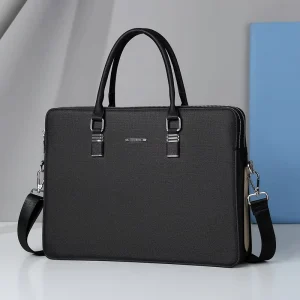 Unisex Business Style Large Capacity Soft PU Material Briefcase Handbag Double Zipper Waterproof Polyester Lining
