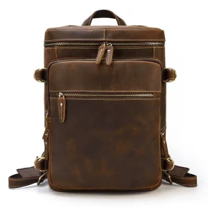 Unisex Crazy Horse Leather Waterproof Vintage Backpack Outdoor Travel Hiking Genuine Leather School Bag Large Capacity Laptop