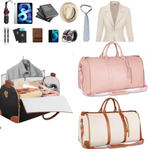 Unisex Custom Foldable Duffle Garment Bag Waterproof Vintage Business PU Leather Tote Sport Fashion Zipper Travel Suit Duffel