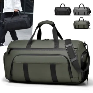 Unisex Custom Logo Large Capacity PU Leather Travel Duffel Luggage Bag Waterproof Gym Duffle Bag With Shoe Storage Compartment